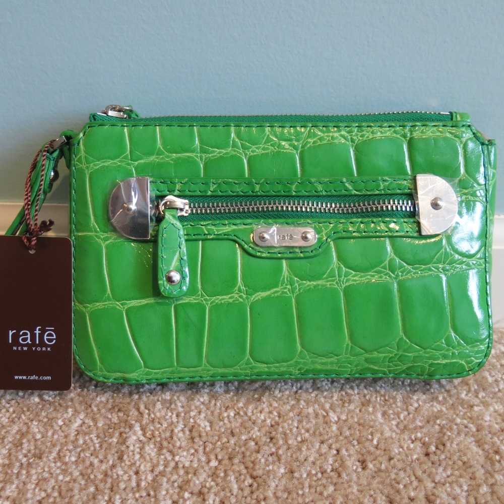 NWT RAFE Patent Leather Purse Wristlet Green